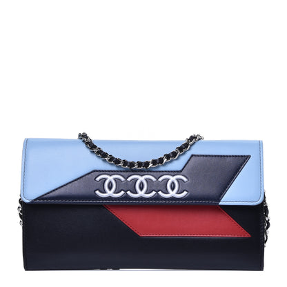 Chanel Lambskin Airlines Wallet On Chain WOC Blue Black Red 1 of 16