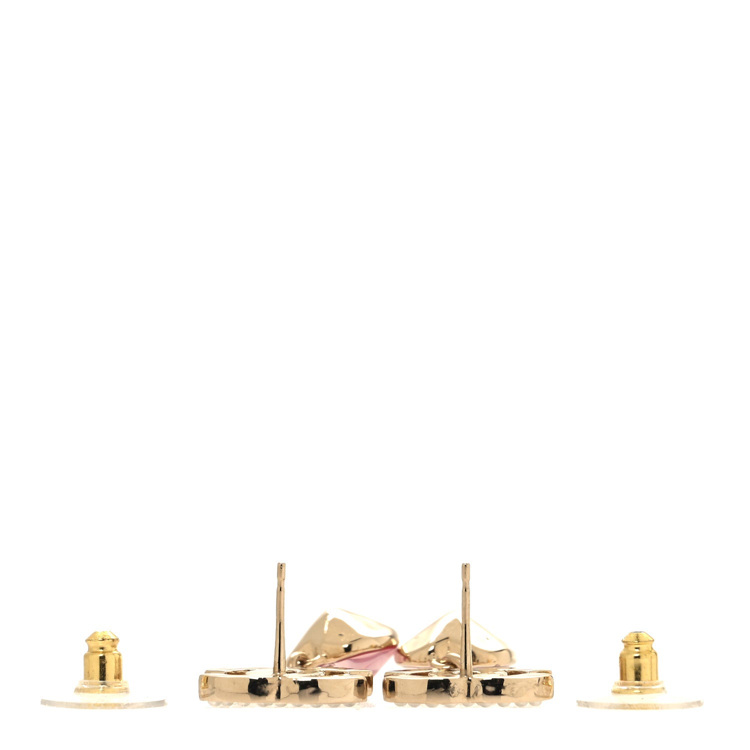 Chanel Crystal Heart CC Drop Earrings Pink Gold 3 of 5