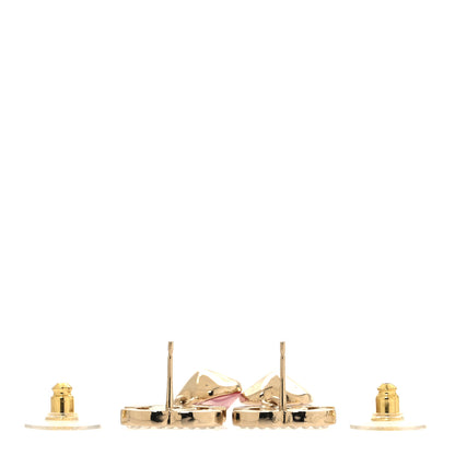 Chanel Crystal Heart CC Drop Earrings Pink Gold 3 of 5