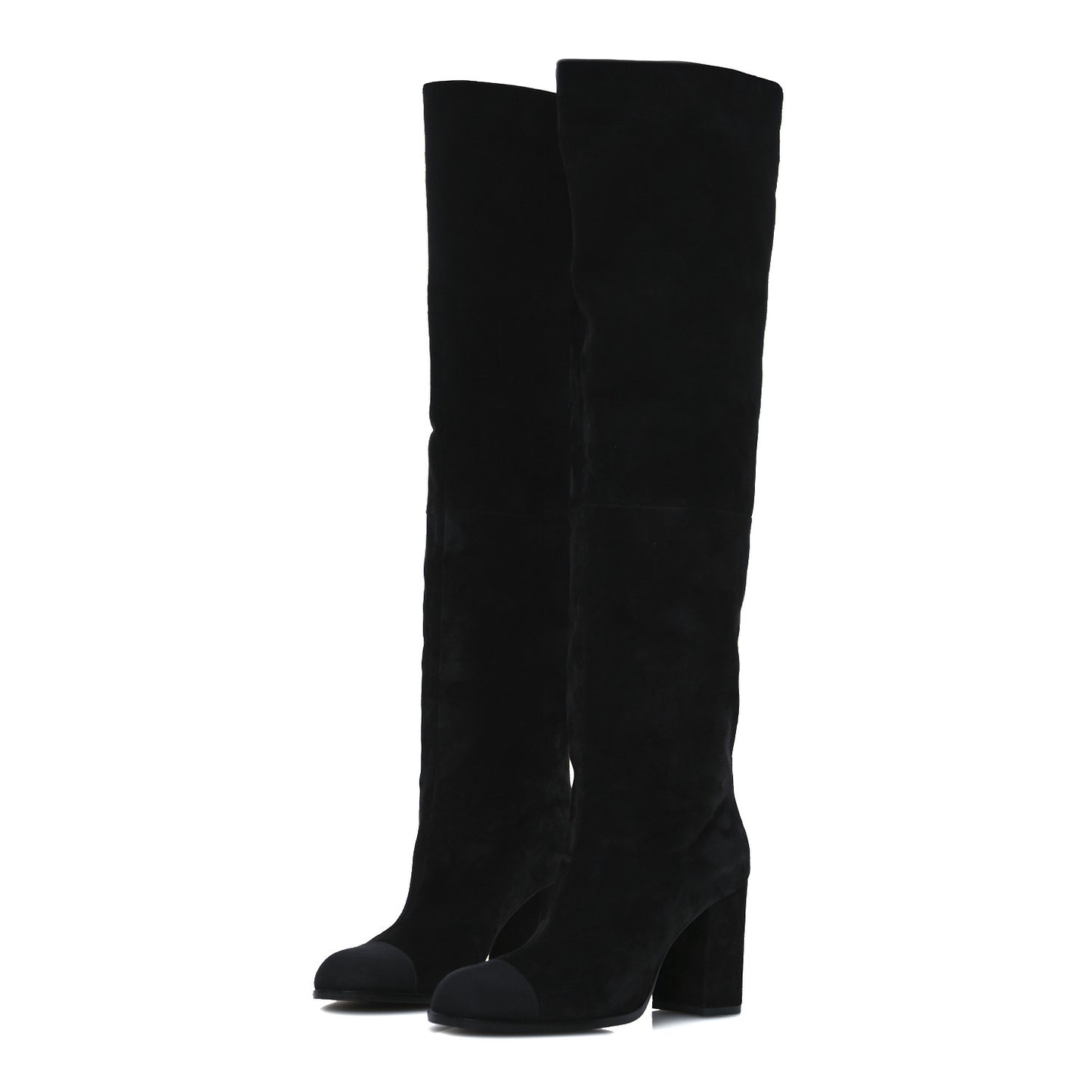 Suede Calfskin Grosgrain High Boots 38.5 Black