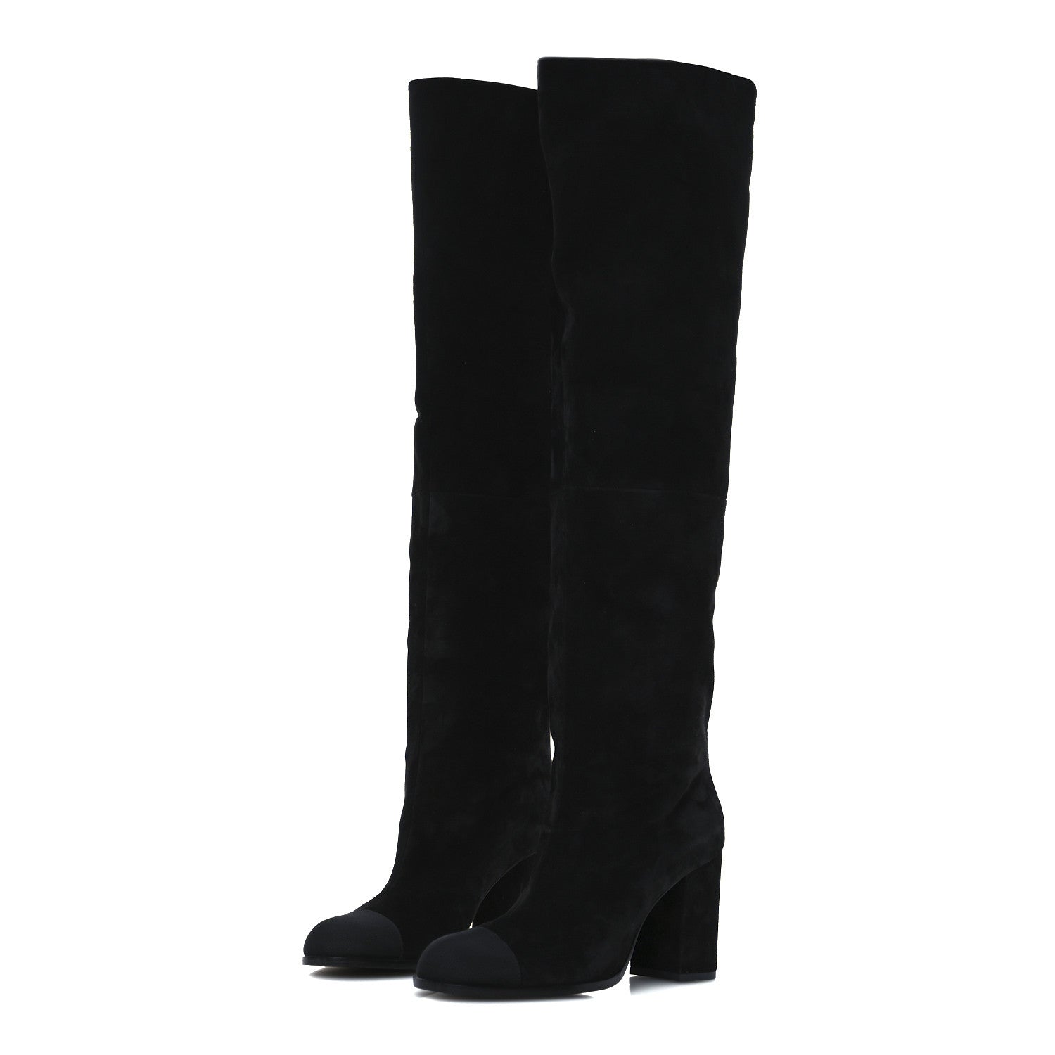 Chanel Suede Calfskin Grosgrain High Boots 38.5 Black 4 of 9
