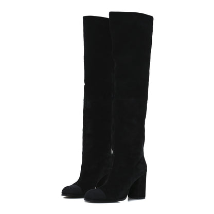 Chanel Suede Calfskin Grosgrain High Boots 38.5 Black 4 of 9