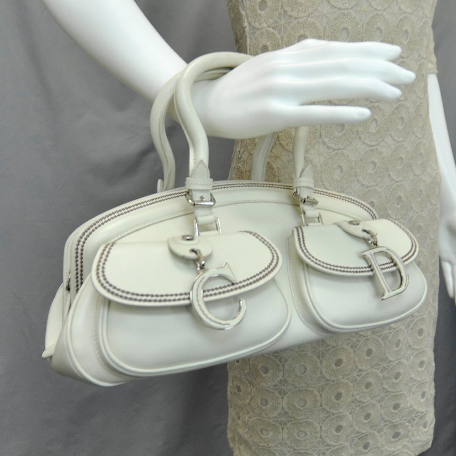 Christian Dior Leather Medium Detective Satchel White 2 of 9