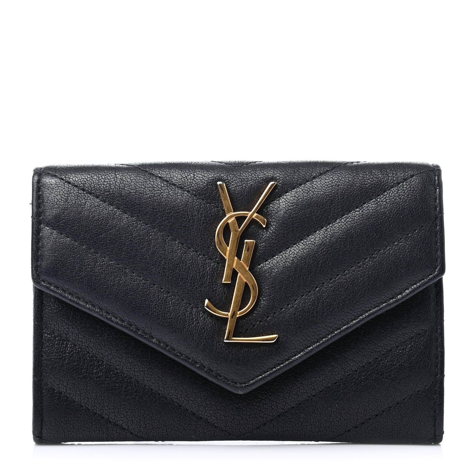 Saint Laurent Grain De Poudre Matelasse Chevron Small Monogram Envelope Wallet Deep Marine 1 of 4