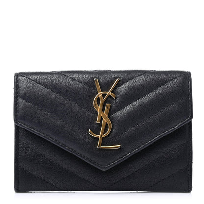 Saint Laurent Grain De Poudre Matelasse Chevron Small Monogram Envelope Wallet Deep Marine 1 of 4
