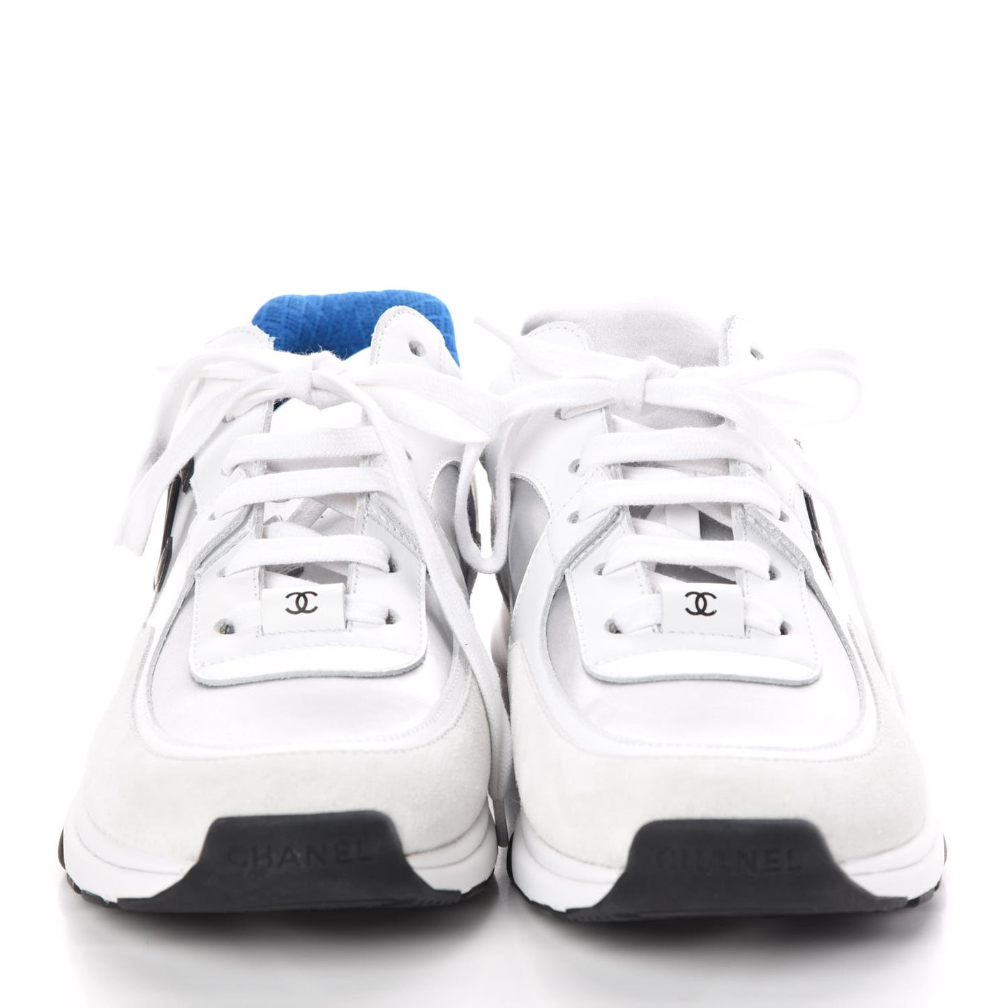 Suede Calfskin Womens CC Sneakers 39.5 White Silver Blue