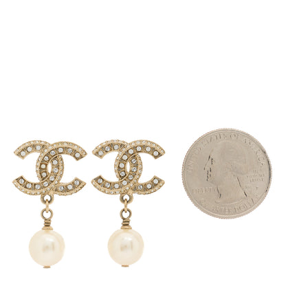 Chanel Crystal Pearl CC Drop Earrings Gold 2 of 4
