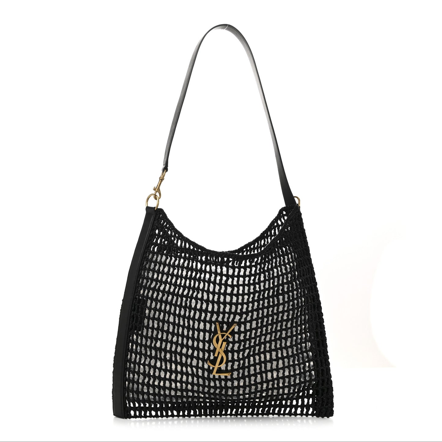 Raffia Calfskin Oxalis Shoulder Bag Black