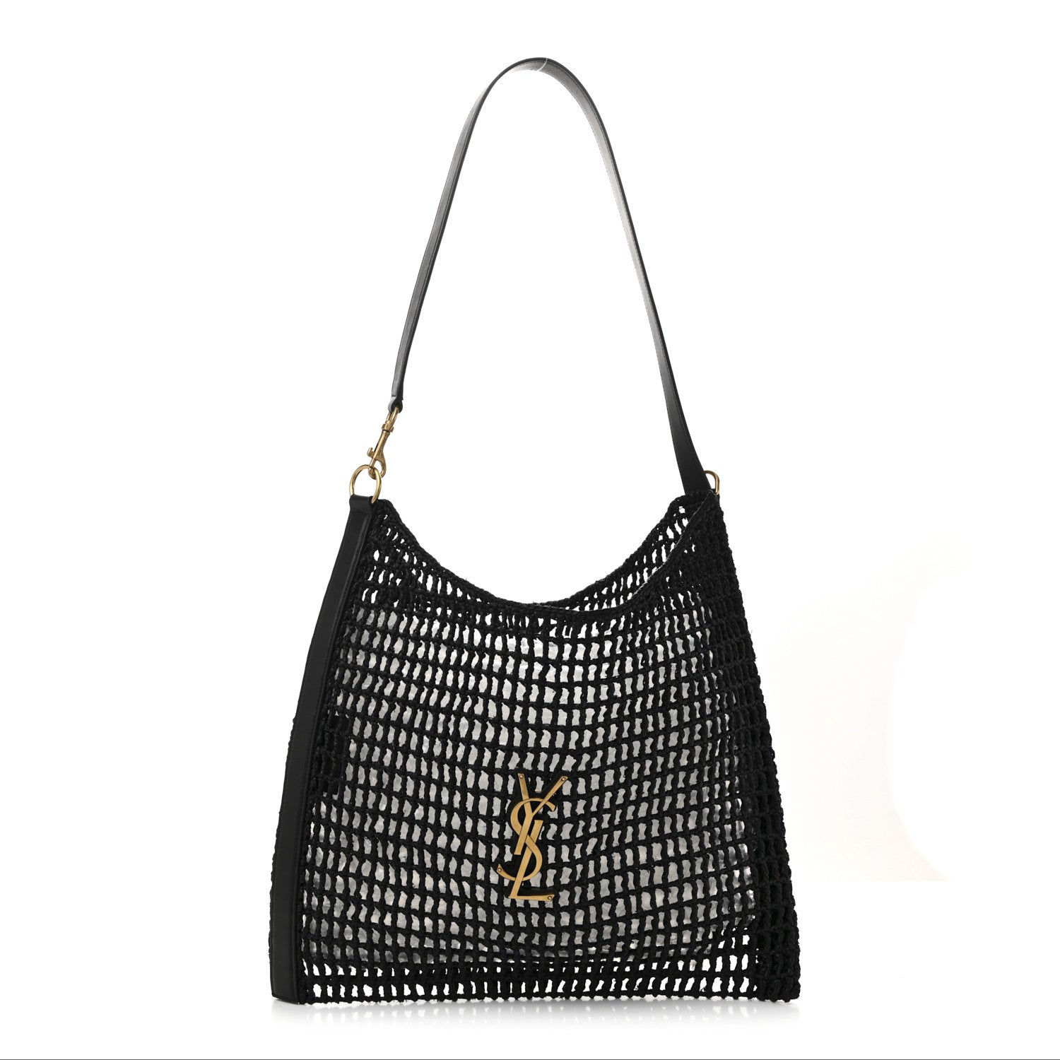 Saint Laurent Raffia Calfskin Oxalis Shoulder Bag Black 1 of 10