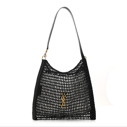 Saint Laurent Raffia Calfskin Oxalis Shoulder Bag Black 1 of 10