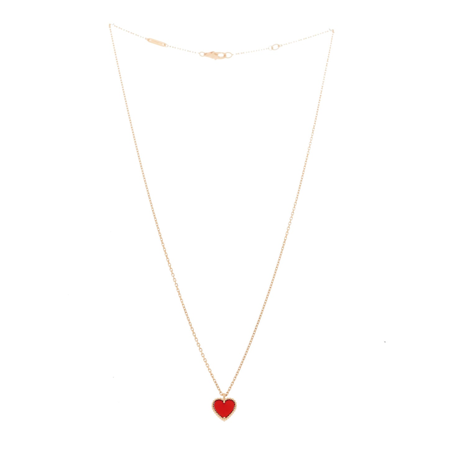 18k Rose Gold Carnelian Sweet Alhambra Heart Pendant Necklace