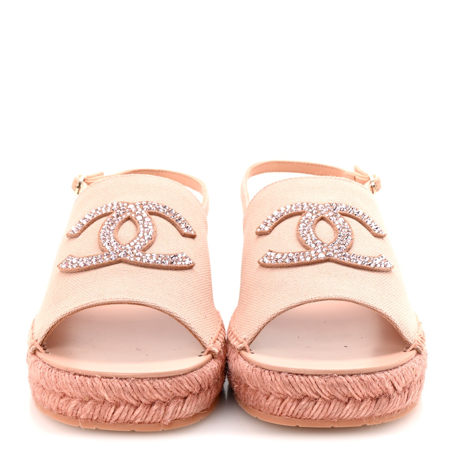 Chanel Canvas Strass CC Espadrille Slingback Sandals 38 Pink 3 of 10