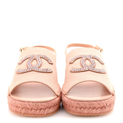 Chanel Canvas Strass CC Espadrille Slingback Sandals 38 Pink 3 of 10