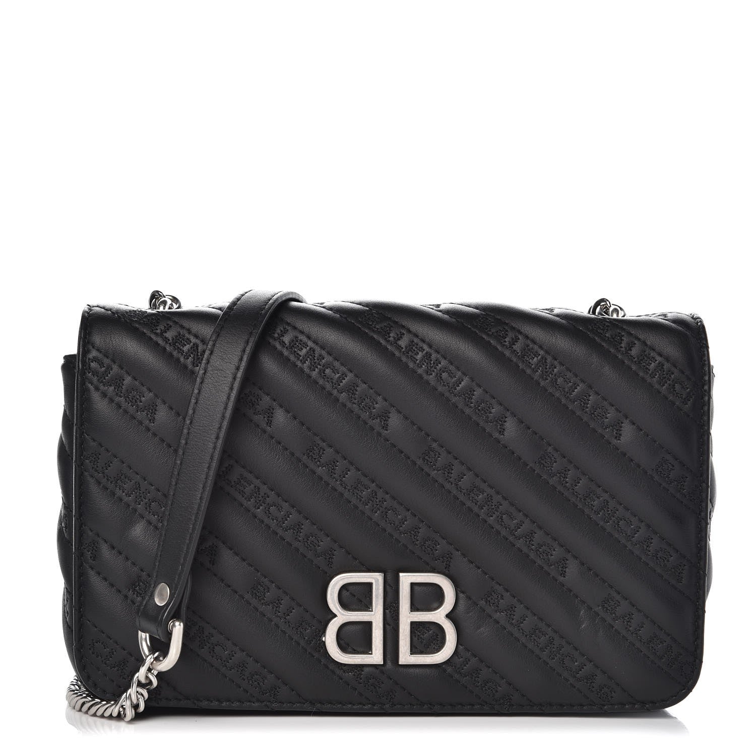 Balenciaga Calfskin Logo Matelasse S BB Round Crossbody Bag Black 1 of 6
