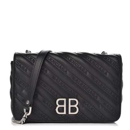 Balenciaga Calfskin Logo Matelasse S BB Round Crossbody Bag Black 1 of 6
