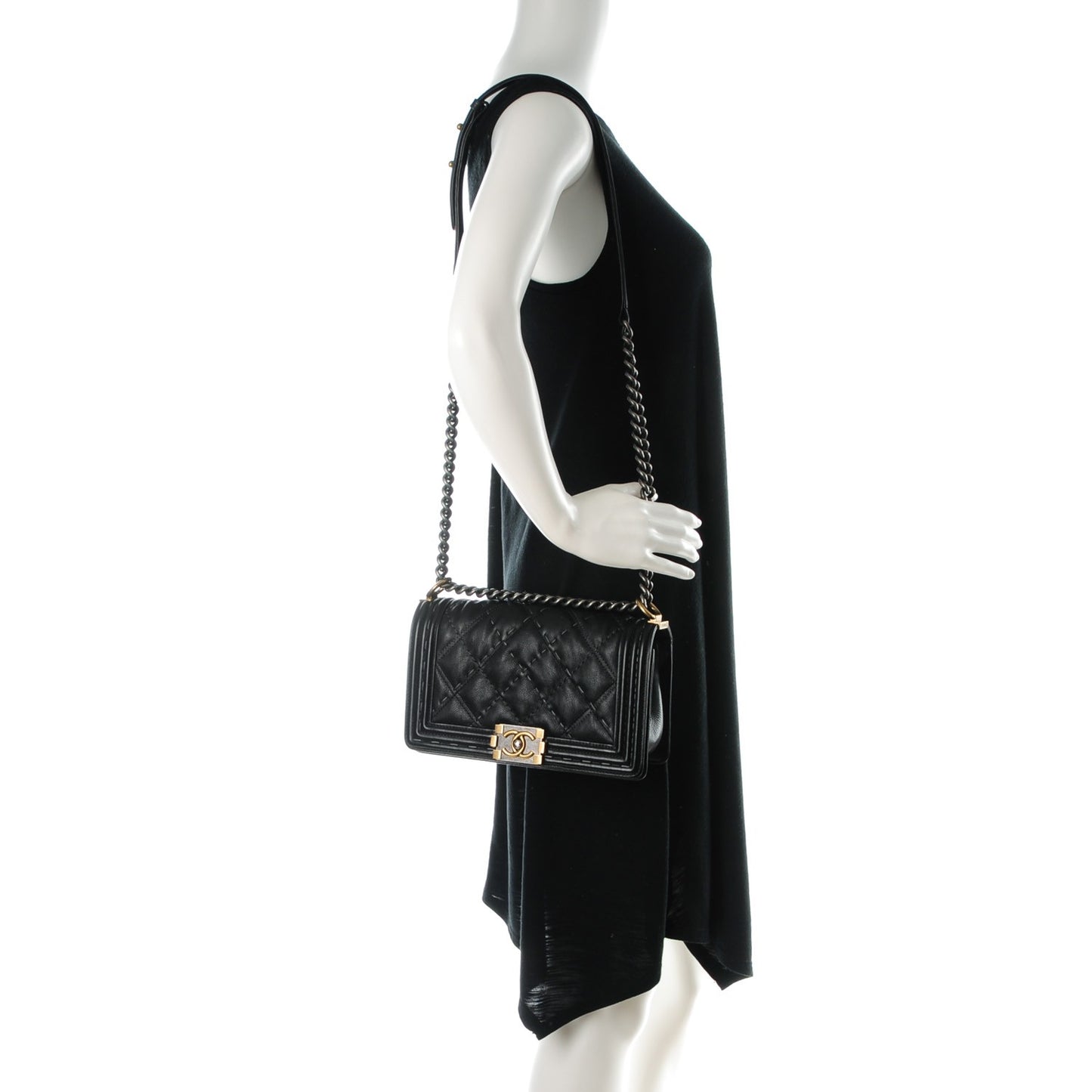 Calfskin Double Stitch Medium Boy Flap Black