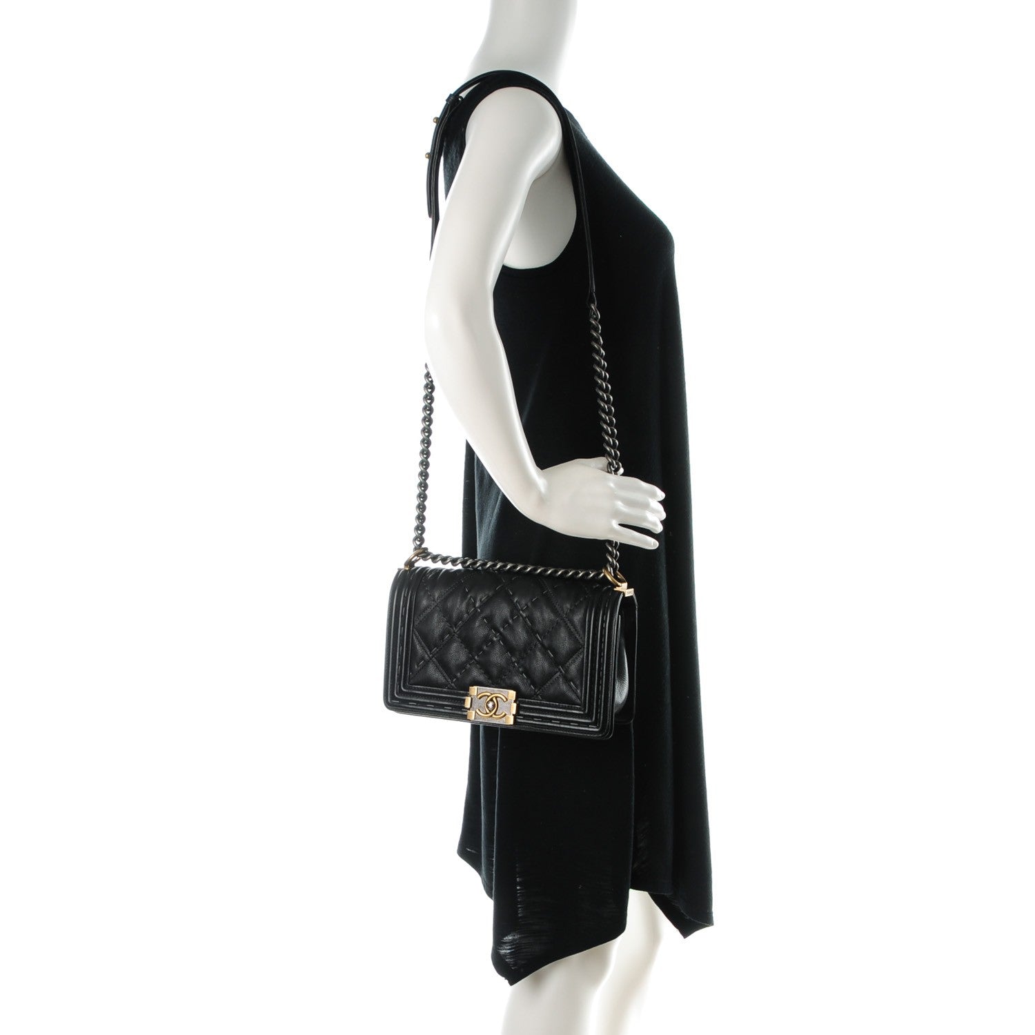 Chanel Calfskin Double Stitch Medium Boy Flap Black 2 of 8