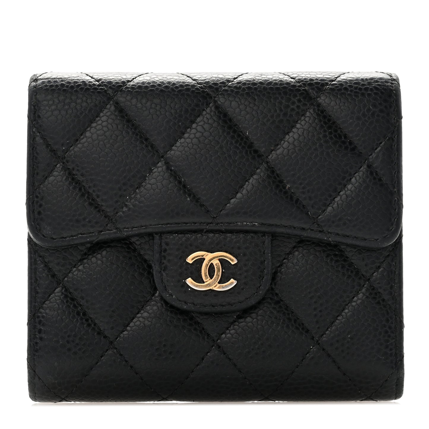 Caviar Quilted Compact Flap Wallet Black