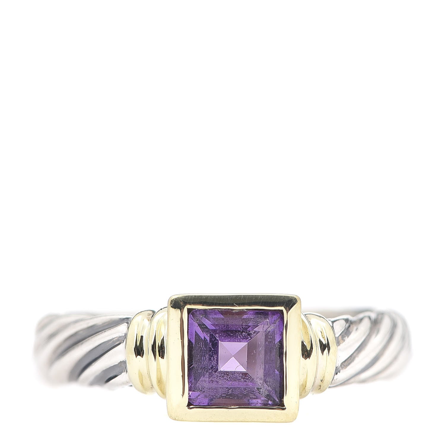 David Yurman Sterling Silver 14K Yellow Gold Amethyst Metro Cable Ring 54 6.75 1 of 5