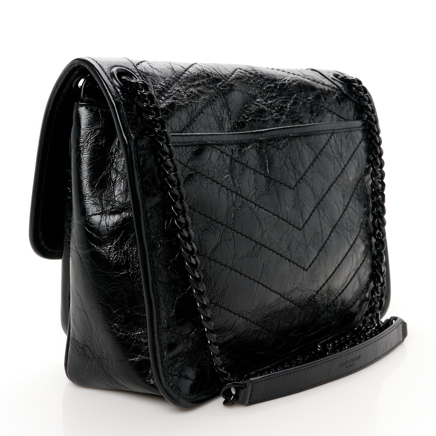 Saint Laurent Crinkled Calfskin Matelasse Monogram Medium Niki Chain Satchel Black 3 of 10