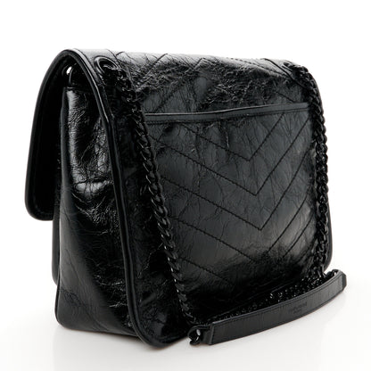 Saint Laurent Crinkled Calfskin Matelasse Monogram Medium Niki Chain Satchel Black 3 of 10