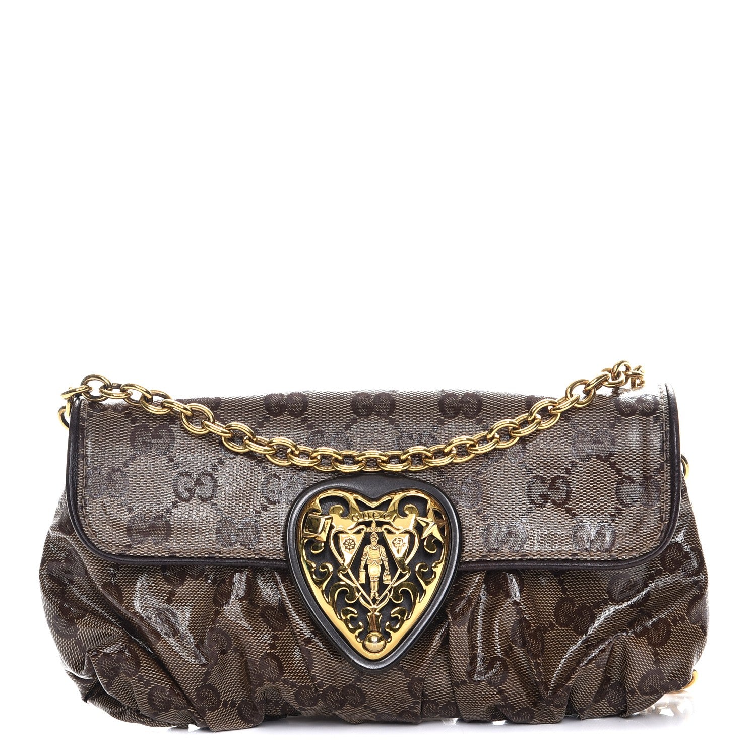 Gucci Crystal Monogram Babouska Clutch Dark Brown 1 of 9