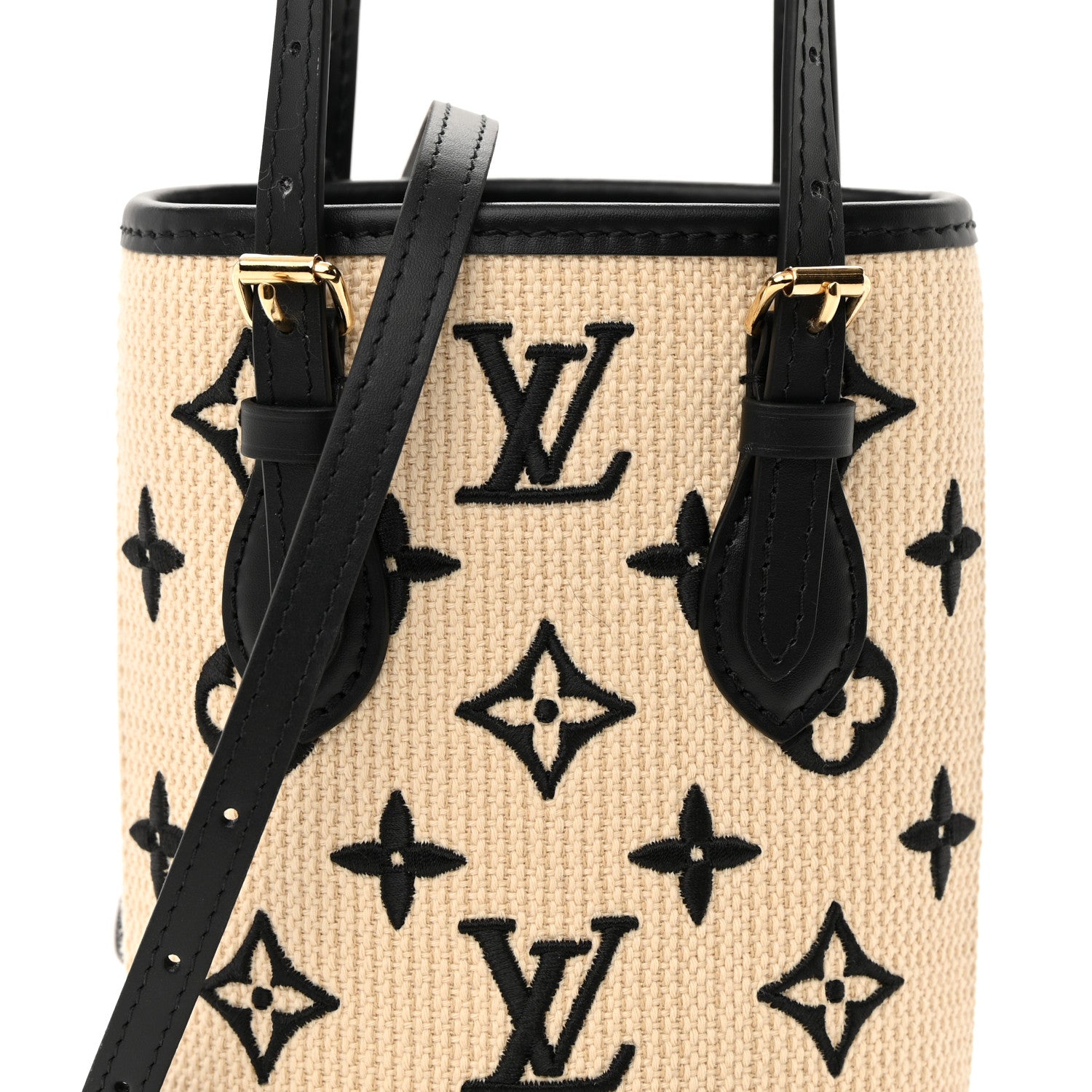 Louis Vuitton Cotton Calfskin Monogram Nano Bucket Bag Black 8 of 11