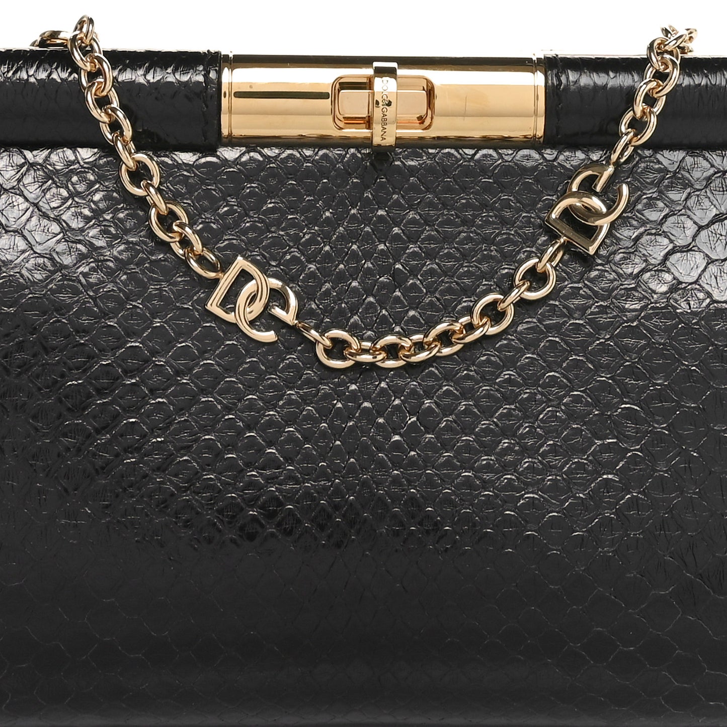Snakeskin Medium Marlene Chain Clutch Black