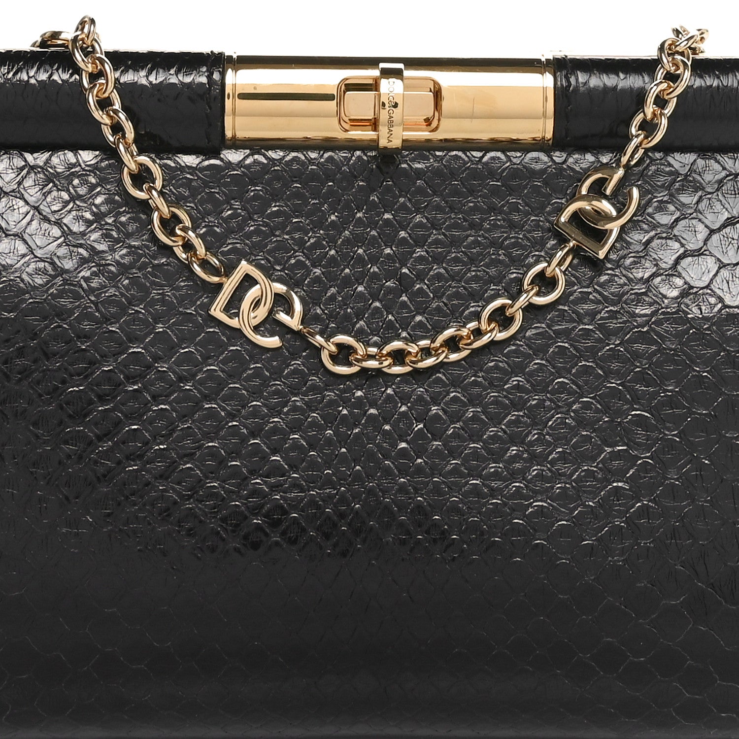Dolce & Gabbana Snakeskin Medium Marlene Chain Clutch Black 7 of 9