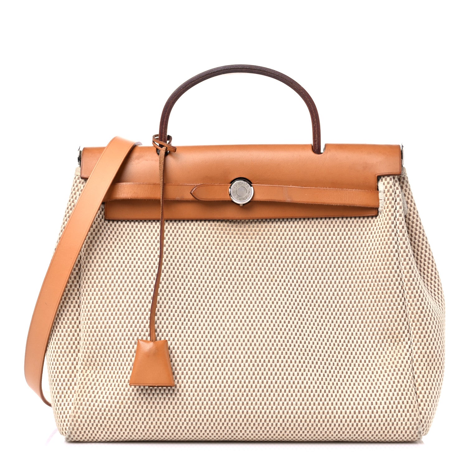 Hermes Toile Vache Calfskin Herbag 30 PM Black Natural 1 of 20
