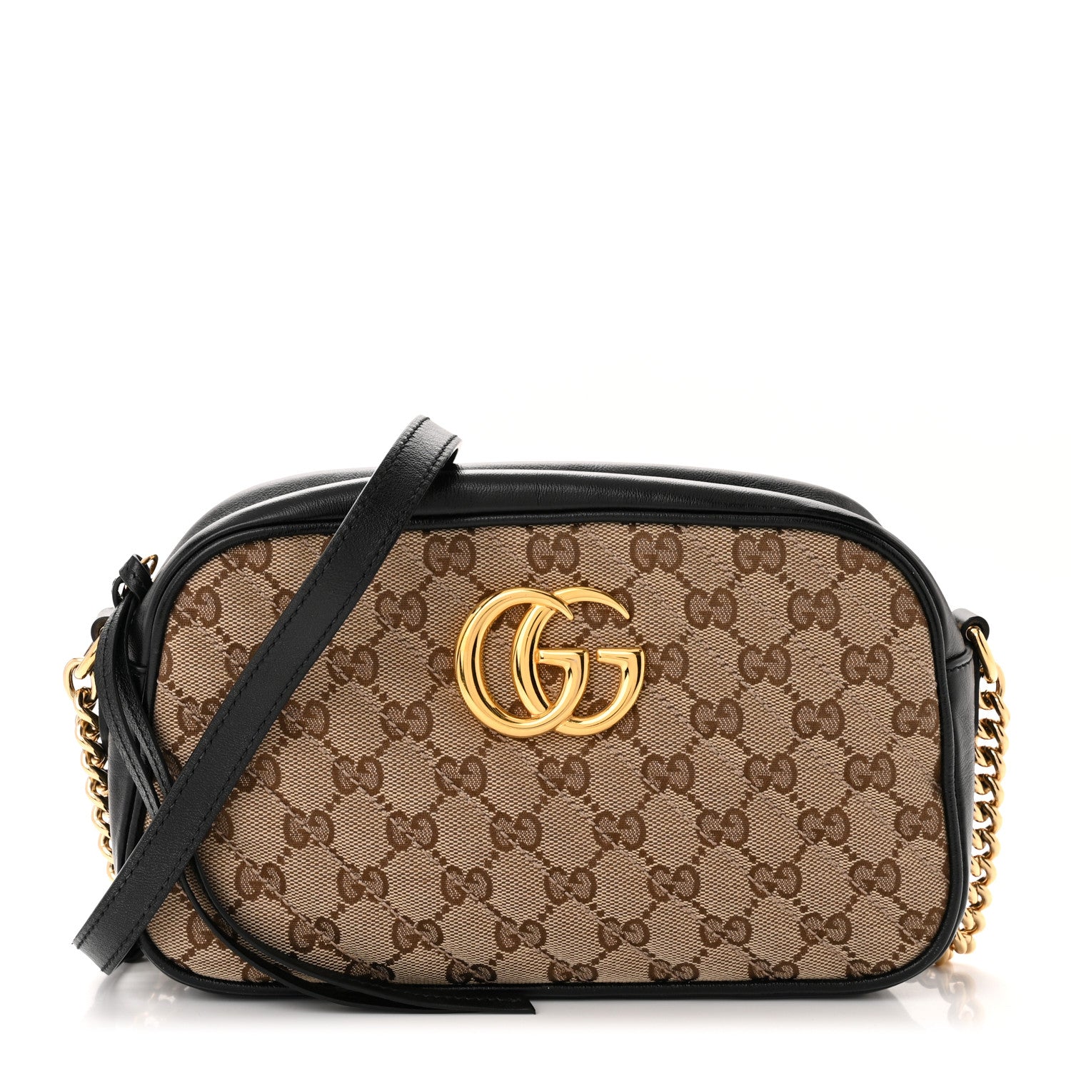 Gucci Monogram Matelasse Diagonal Small GG Marmont Chain Shoulder Bag Beige Black 1 of 10