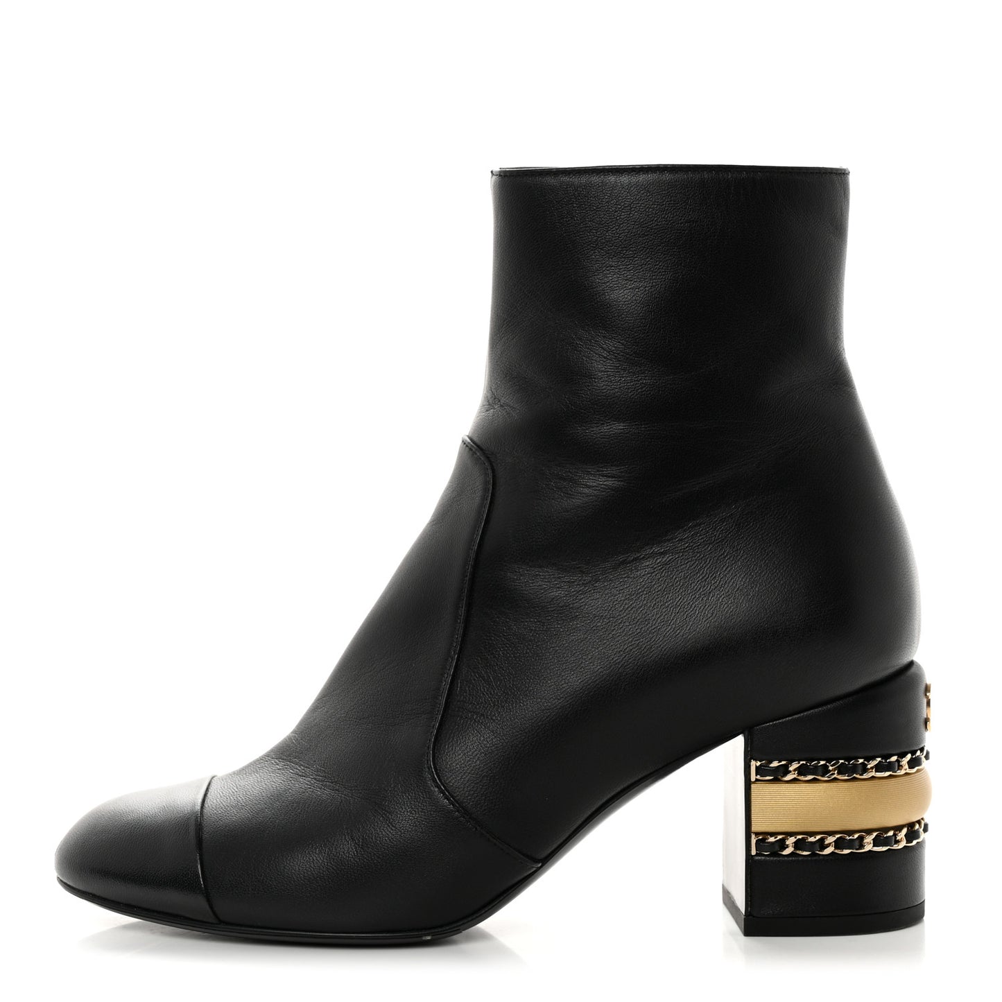 Lambskin Double Stack Chain Cap Toe Boots 37 Black
