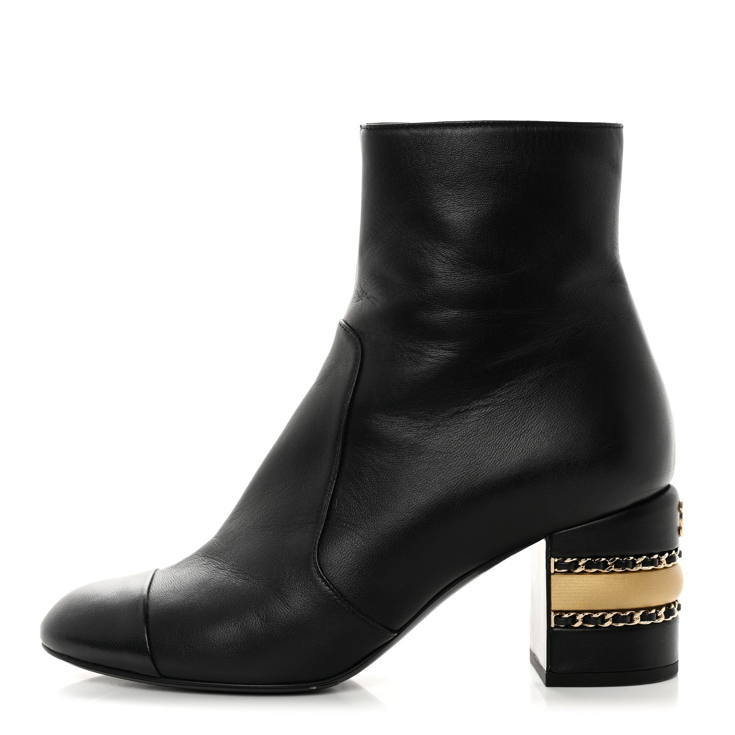 Chanel Lambskin Double Stack Chain Cap Toe Boots 37 Black 1 of 9