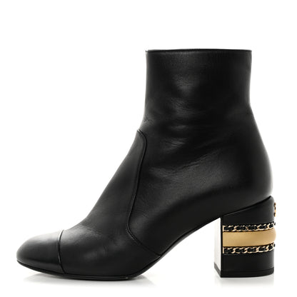 Chanel Lambskin Double Stack Chain Cap Toe Boots 37 Black 1 of 9