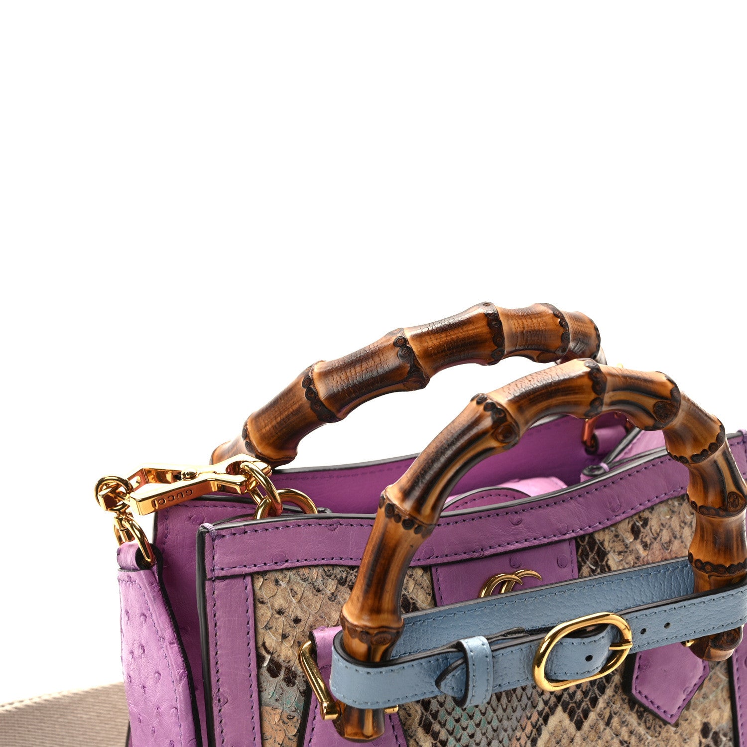 Gucci Snakeskin Ostrich Mini Diana Tote Bag Beige Blue Purple 15 of 15