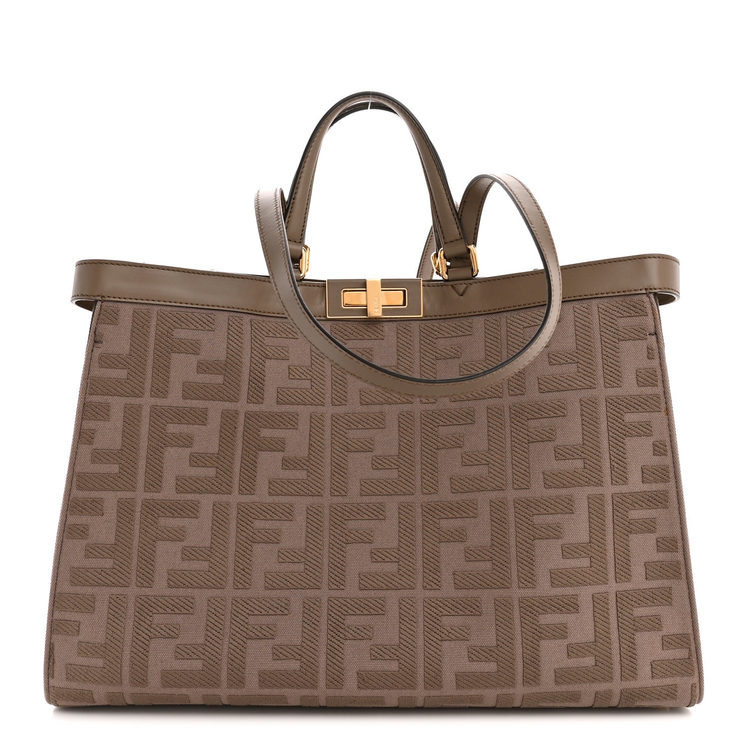 Fendi Canvas Vitello King FF Embroidered Medium Peekaboo X-Tote Tartufo 1 of 12