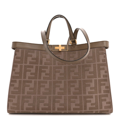 Fendi Canvas Vitello King FF Embroidered Medium Peekaboo X-Tote Tartufo 1 of 12