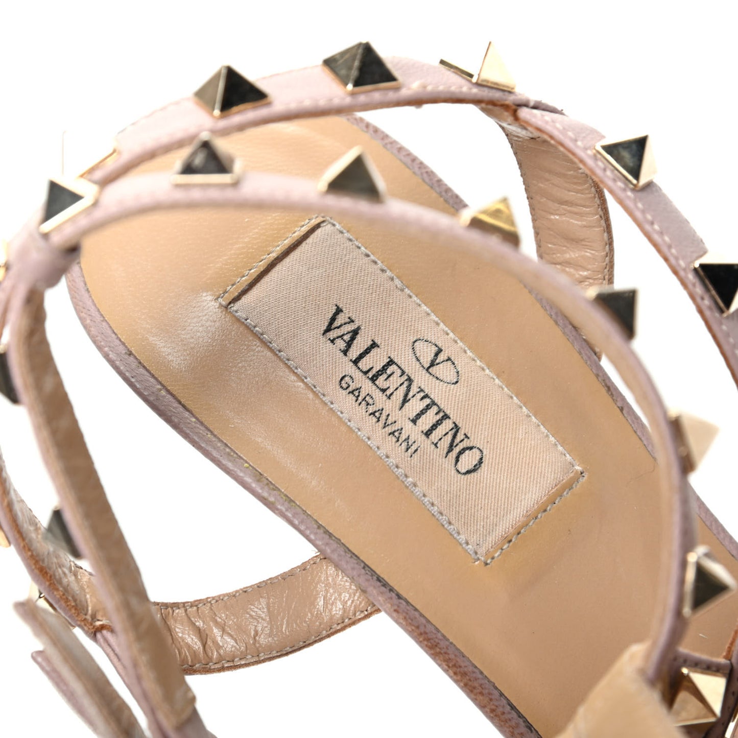 Nappa Rockstud Ankle Strap Low Heel Pumps 37 Cognac Poudre