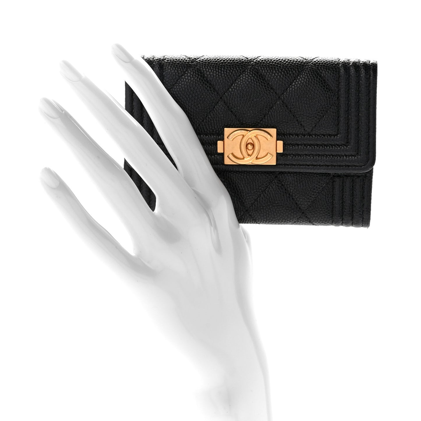 Caviar Quilted Boy Flap Card Holder Black