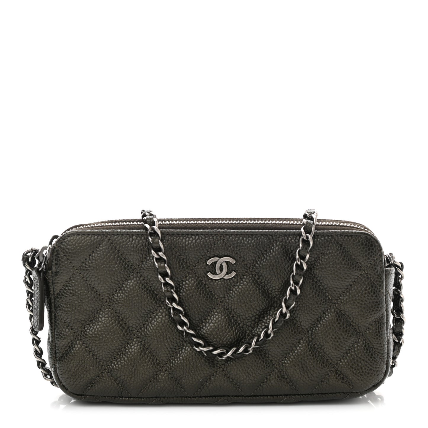 Caviar Quilted Small Clutch With Chain Dark Charcoal