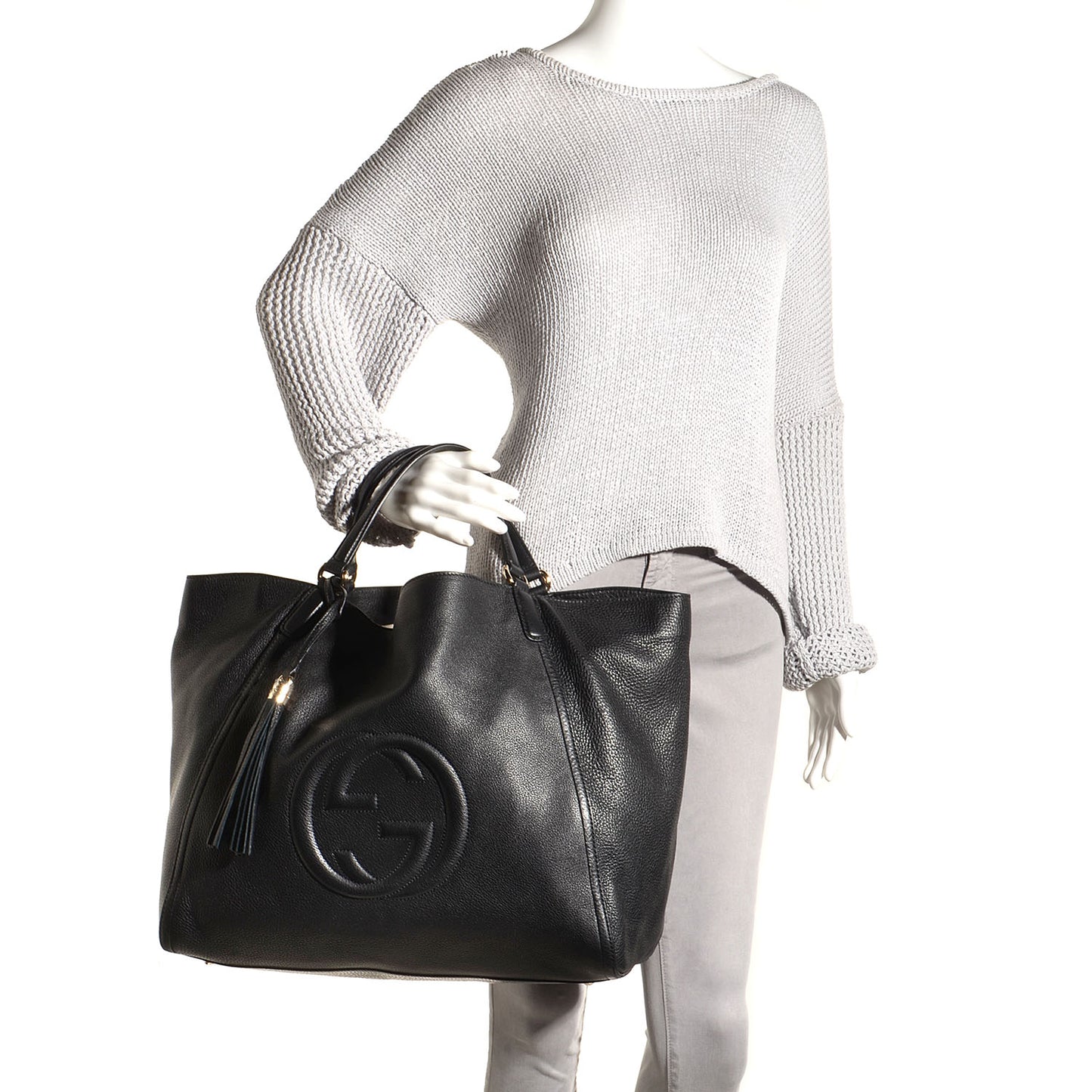 Pebbled Calfskin Large Soho Shoulder Bag Black
