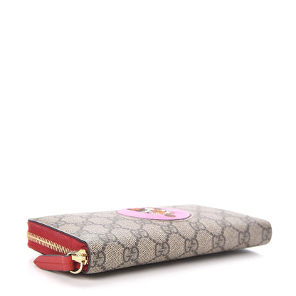 Gucci GG Supreme Monogram Bosco Patch Zip Around Wallet Beige Malva Hibiscus Red 4 of 7