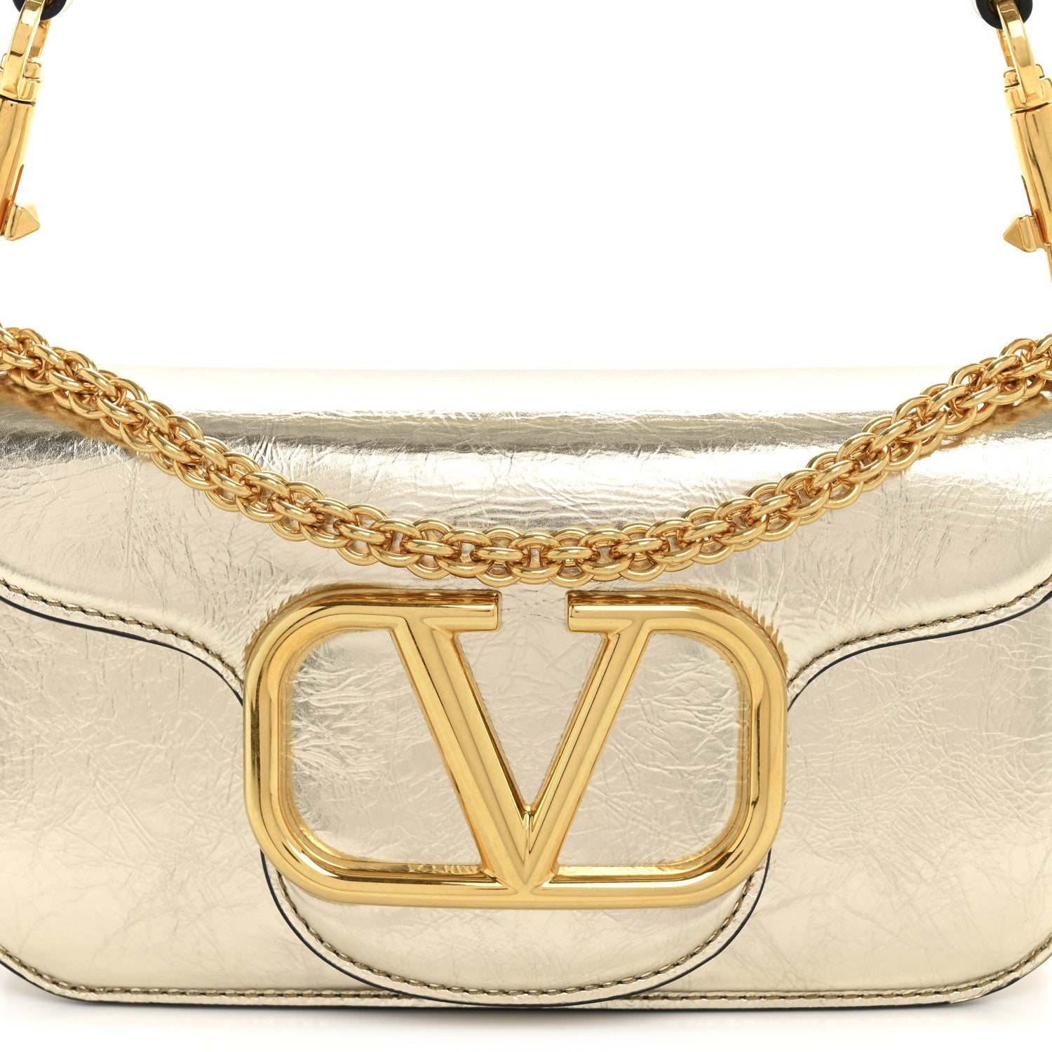 Valentino Garavani Metallic Crackle Effect Calfskin Vlogo Small Loco Shoulder Bag Platino 8 of 11