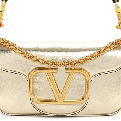 Valentino Garavani Metallic Crackle Effect Calfskin Vlogo Small Loco Shoulder Bag Platino 8 of 11