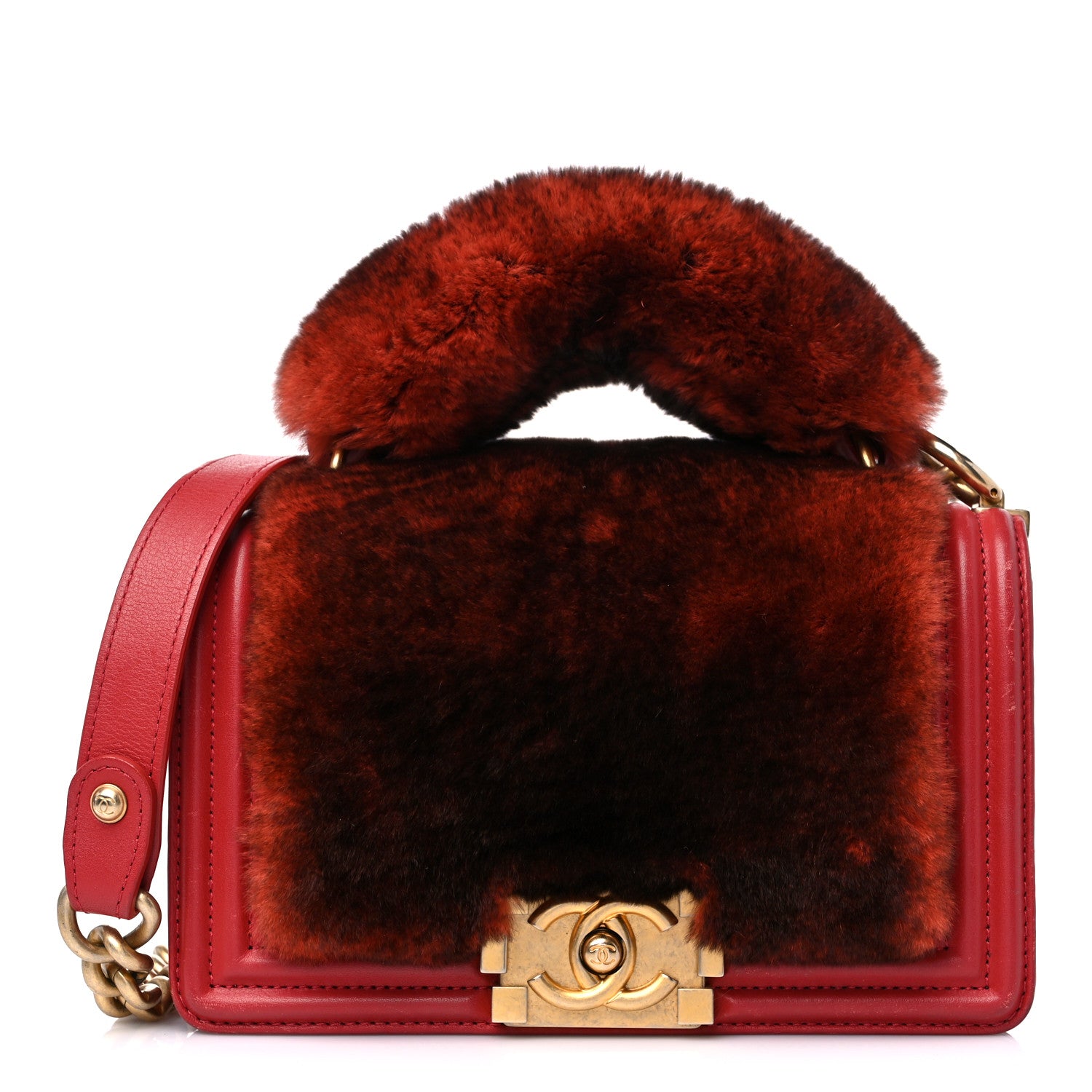 Chanel Orylag Rabbit Fur Calfskin Small Boy Flap Red 1 of 19