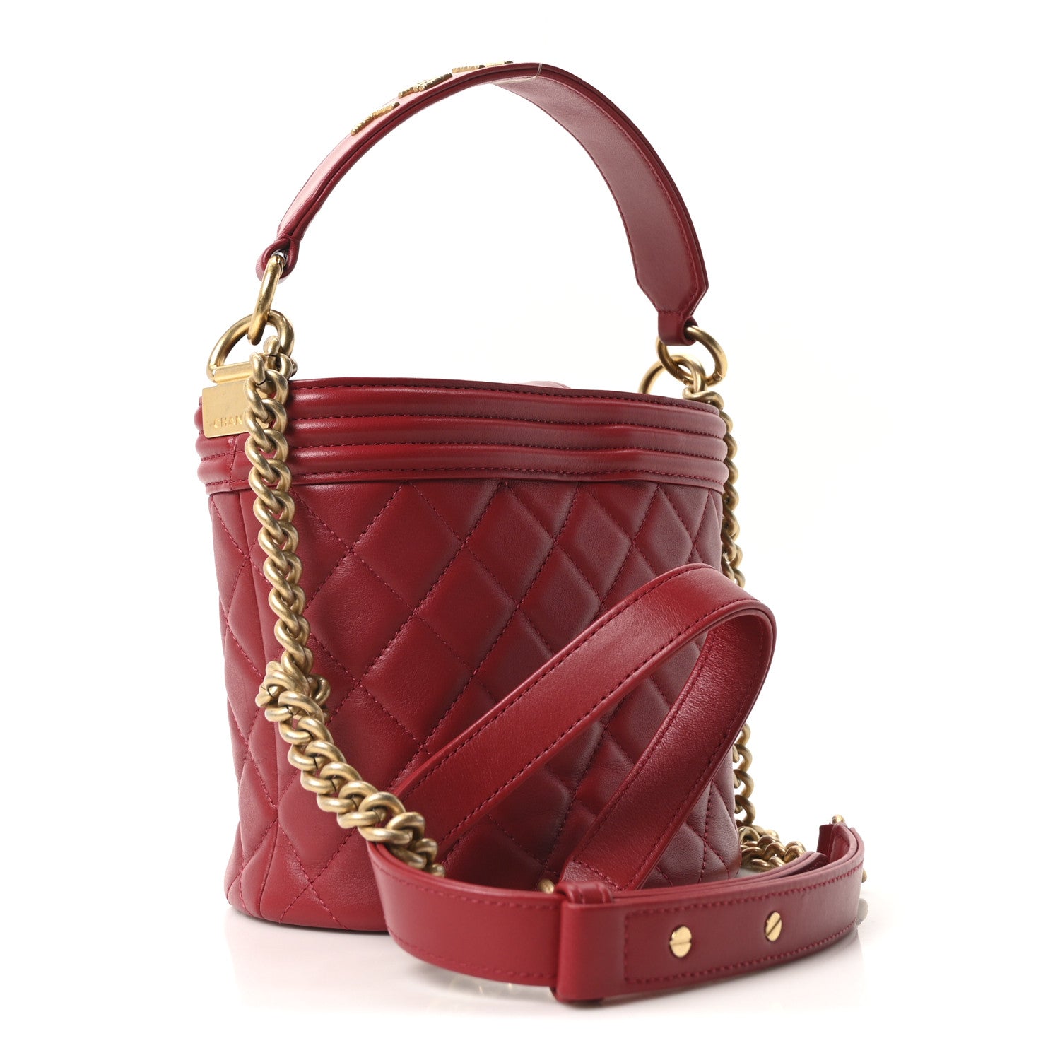 Chanel Calfskin Quilted Boy Bucket Bag Red 3 of 10