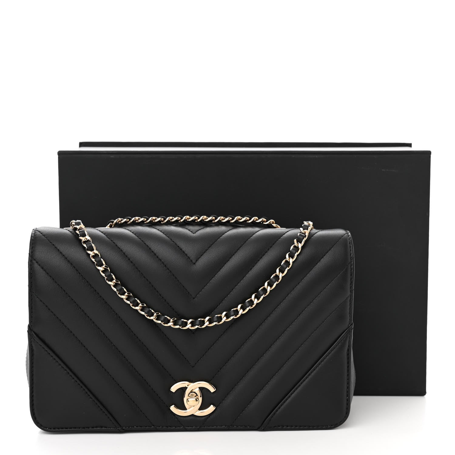 Chanel Calfskin Chevron Quilted Medium Statement Flap Black 13 of 13