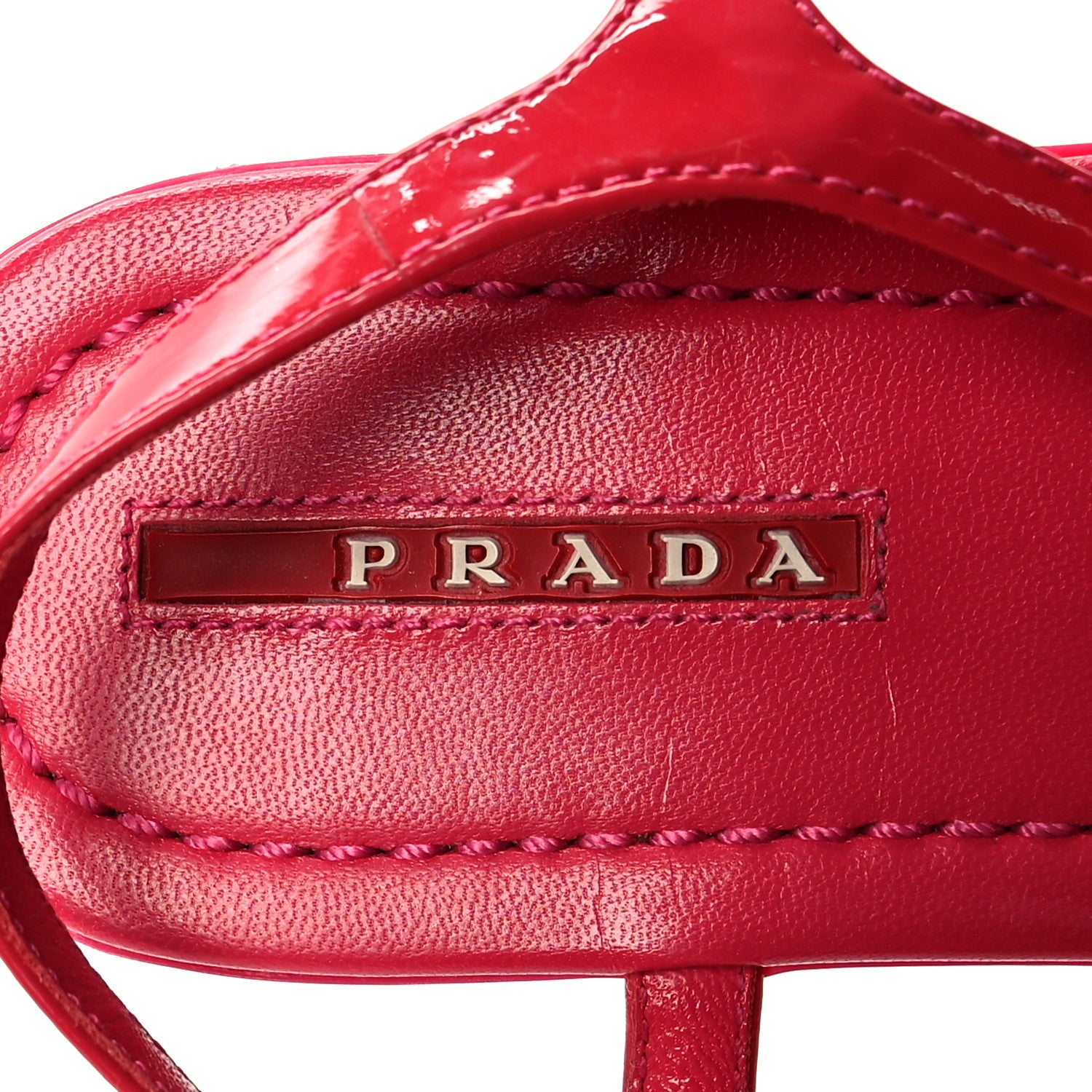 Prada Vernice Metal Triangle Logo Flat Thong Sandals 37.5 Petalo 6 of 8