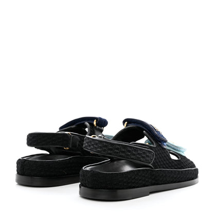 Chanel Knit Fabric Velcro Dad Sandals 39 Black Dark Blue Light Blue 4 of 9