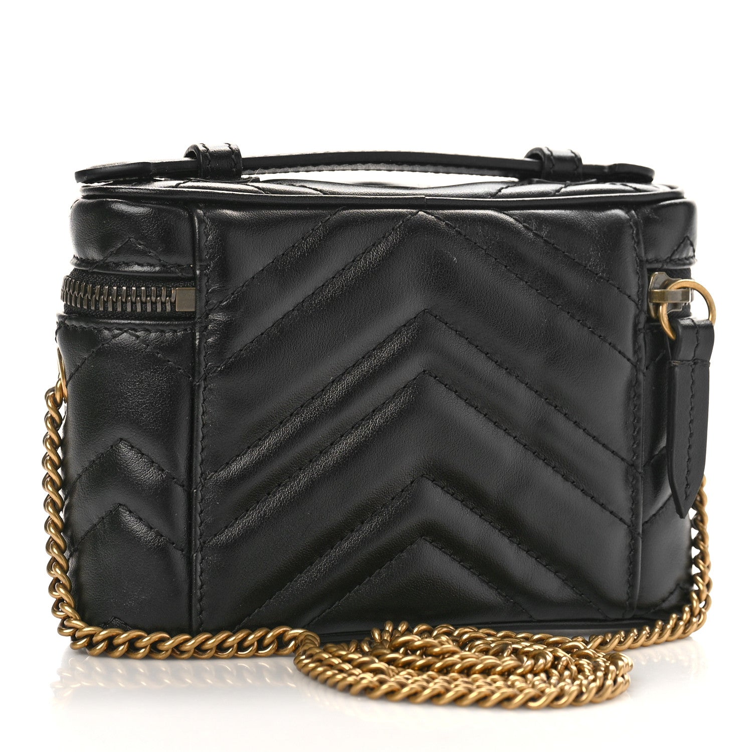 Gucci Calfskin Matelasse Chevron Mini GG Marmont Top Handle Bag Black 3 of 11